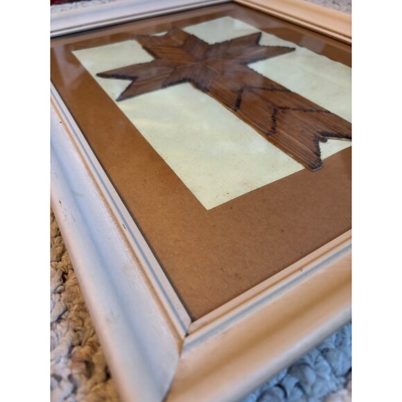 Vintage Tramp Art Hanging Matchstick Cross 14x18 framed - Picture 6 of 7